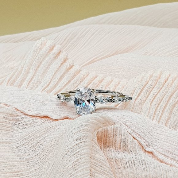 Dainty Crystal Pure Oval Zircon Thin Sweet Lovely Rings for Women, INDN8382 - Picture 2 of 7